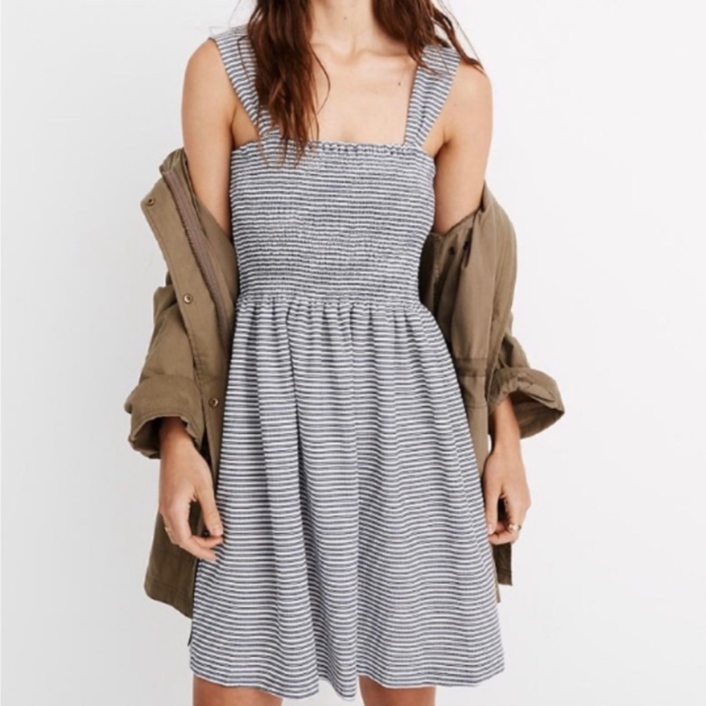 Striped Square-Neck Sundress in Black and White